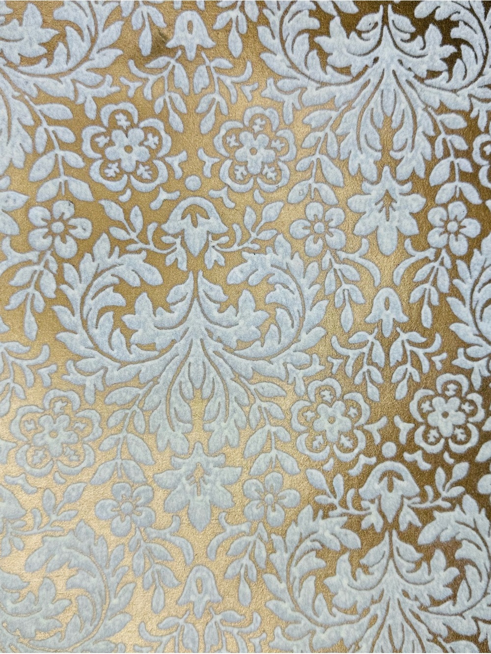 Vintage 1970s Flocked Damask Wallpaper Roll White Velvet Gold Floral 20.5”